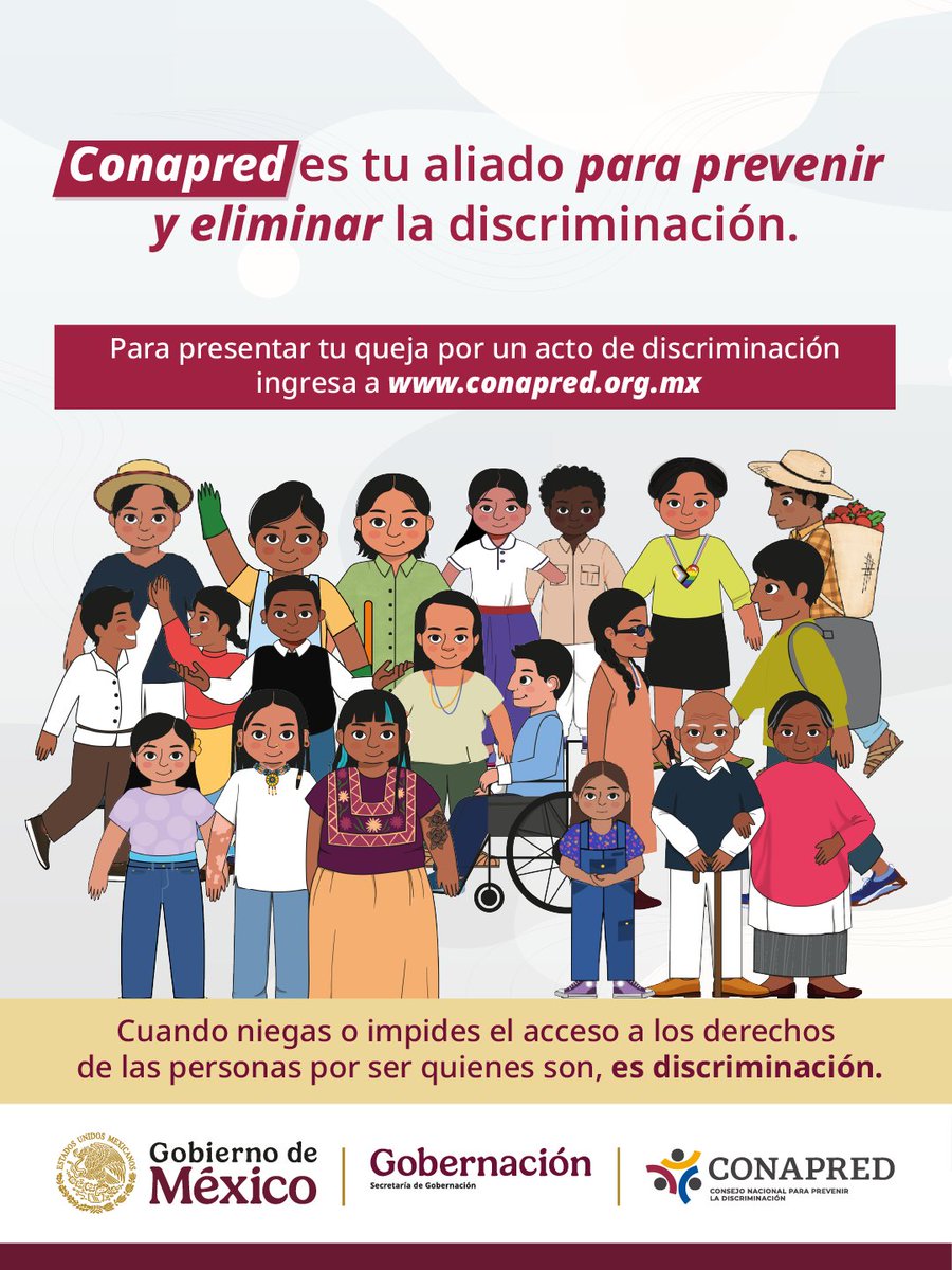 ¿Te negaron o impidieron el acceso a tus derechos por ser quién eres? 

¡Eso es discriminación!

#AcércateAlConapred, organismo del Gobierno de México encargado de prevenir y eliminar la discriminación.

¡Todos los derechos para todas las personas!

Conoce más en: