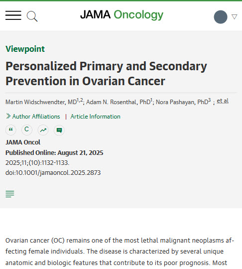 JAMAOnc's tweet image. 💬 Viewpoint: #OvarianCancer&apos;s unique attributes complicate early detection, necessitating personalized risk-based strategies for better prevention and outcomes. ja.ma/3Jwfzzu