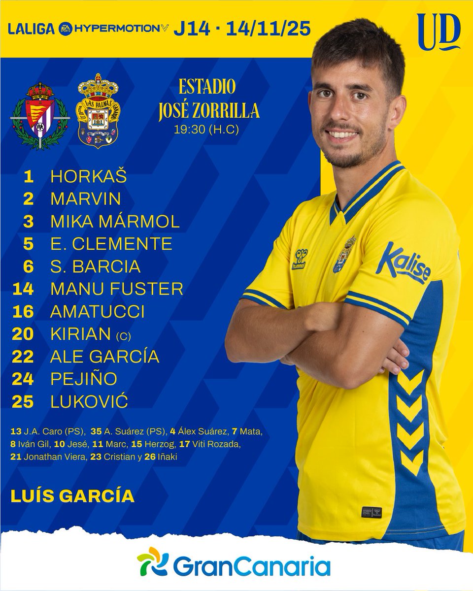 UDLP_Oficial's tweet image. 🆙 ¡Aquí está nuestro XI para medirnos al @realvalladolid! ⚔️

#RealValladolidLasPalmas 
#LaUniónHaceLasPalmas #SeremosMásUnión