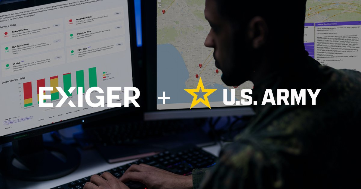 📣 We’re proud to announce that the <a href="/USArmy/">U.S. Army</a> has licensed our 1Exiger AI software to accelerate defense acquisition, reduce lead times &amp; enhance operational readiness — awarding <a href="/ExigerLLC/">Exiger</a> a multi-million-dollar contract for end-to-end supply chain risk illumination.

See how this