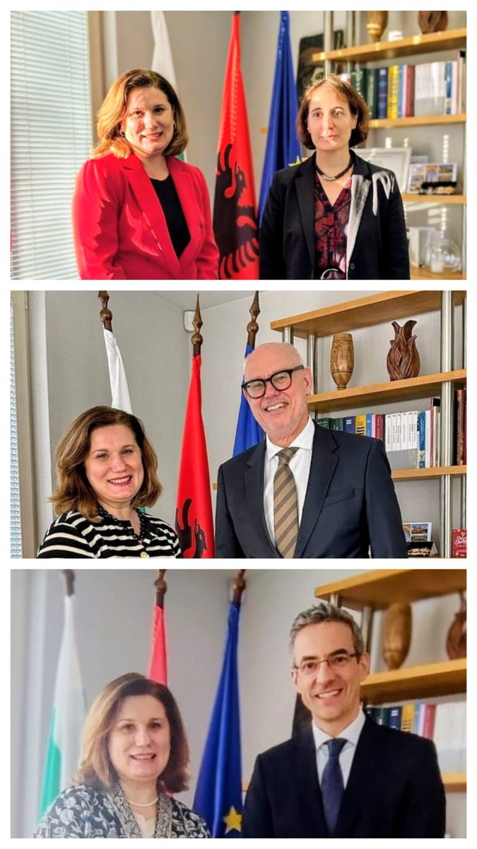 Amb.<a href="/InidMilo/">Inid Milo</a> received courtesy calls from her 🇨🇭, 🇳🇱 and 🇫🇷 colleagues.
The European integration path of 🇦🇱—particularly its progress within the EU Enlargement —was at the heart of the discussions, underscoring its importance in today’s geopolitical context for EU &amp; WB.