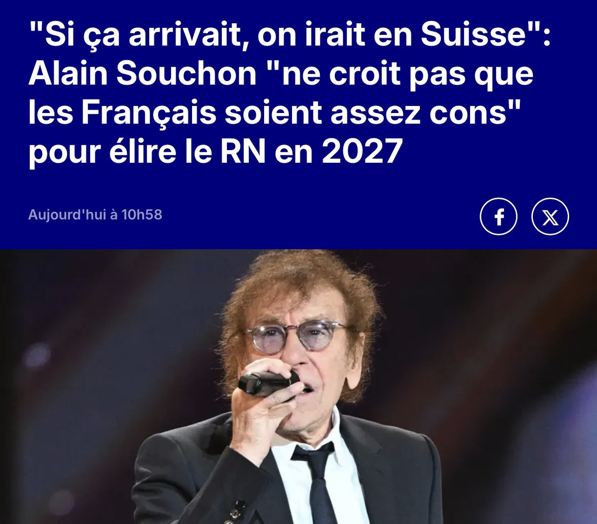 🔴 Alain #Souchon qui menace de quitter la France si le RN arrive au pouvoir mais par contre est tellement soucieux de sa tranquillité, qu’il s’opposait il y a quelques mois, à l’installation d’une supérette dans son quartier. 🤡🤡🤡