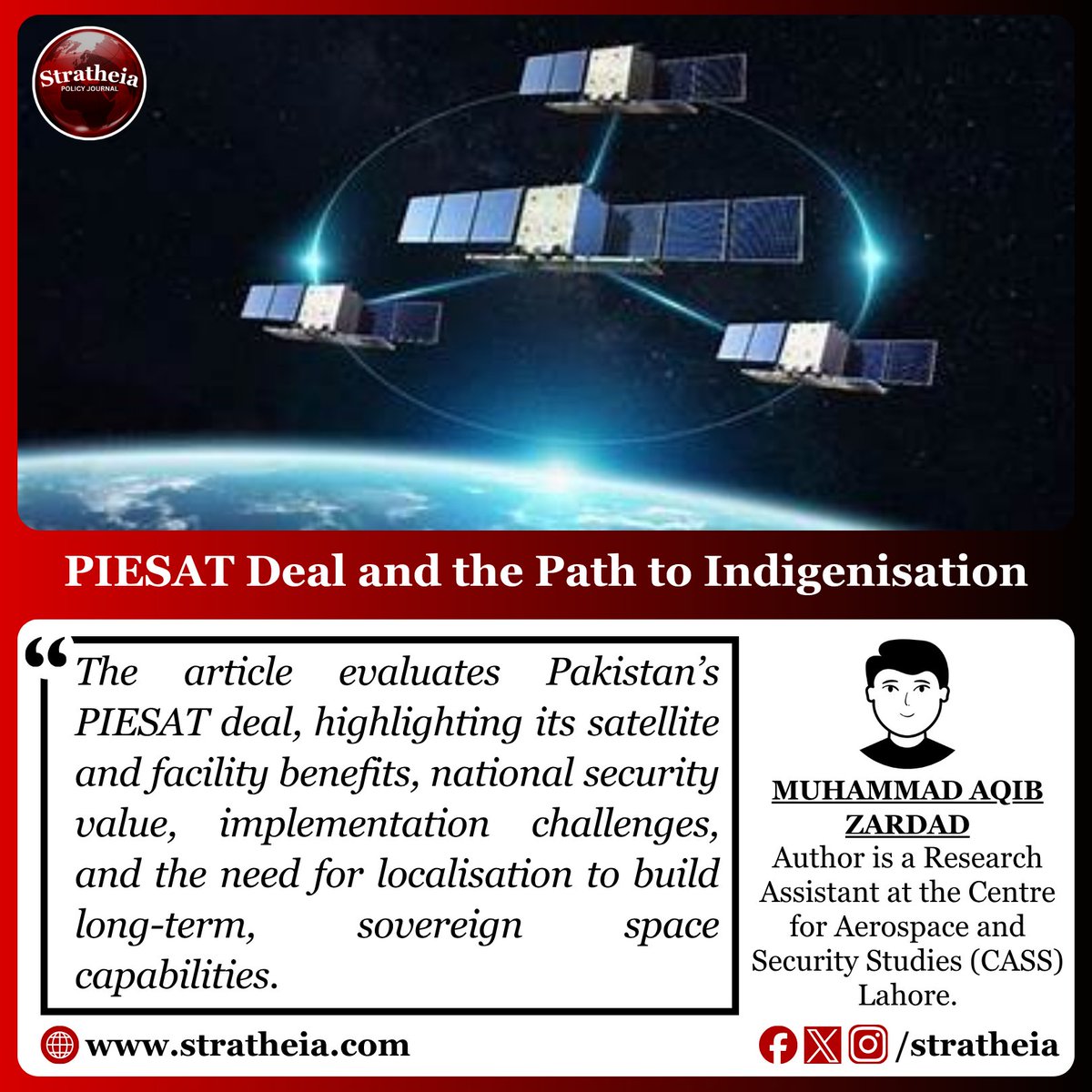 stratheia's tweet image. Pakistan’s PIESAT deal marks a major step for satellite capability, bringing imaging, navigation, and local facilities that strengthen national services and security.
#PIESAT #PakistanSpace #SatelliteTechnology #SUPARCO #SpaceDevelopment 
Read Full Article:…
