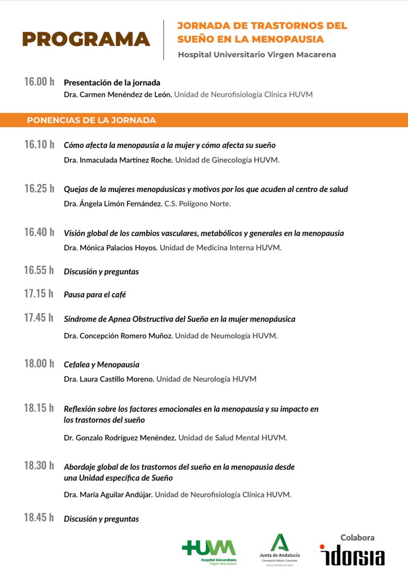 Ginemacarena's tweet photo. El próximo martes 25 de noviembre nuestra experta en #Menopausia la Dra. Mtnez Roche participa en estas jornadas informativas tanto para pacientes como profesionales sobre #insomnio y menopausia organizadas por el servicio de Neurofisiología del @HUVMacarena https://t.co/VLWp9rq3TY