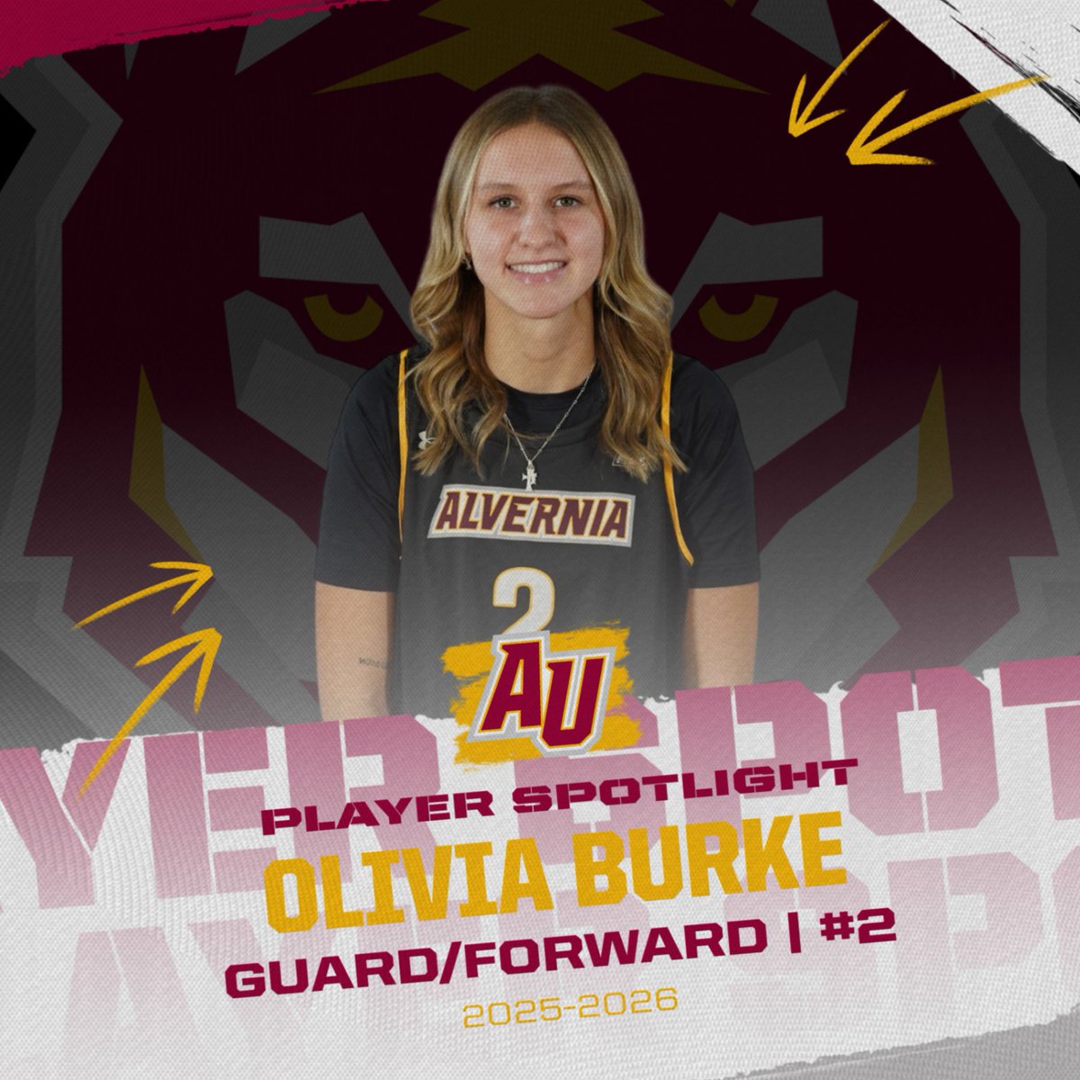 It's time to introduce your Alvernia University Women's Basketball Team. Meet Sophomore #2 Olivia Burke.  Olivia is a 5'10 Guard/Forward from North Schuylkill High School in Frackville, Pa and is majoring in our Doctorate of Physical Therapy Program. #auwbb #goldenwolves #earsup