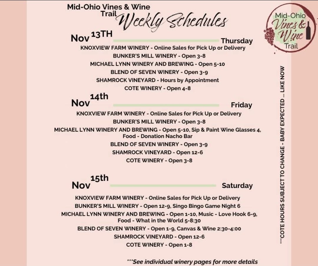 Always something happening on the Mid-Ohio Vines and Wine Trail! Even when there isn't, stop in for a glass or tasting and you are sure to feel better when you leave.😉🍷😊
