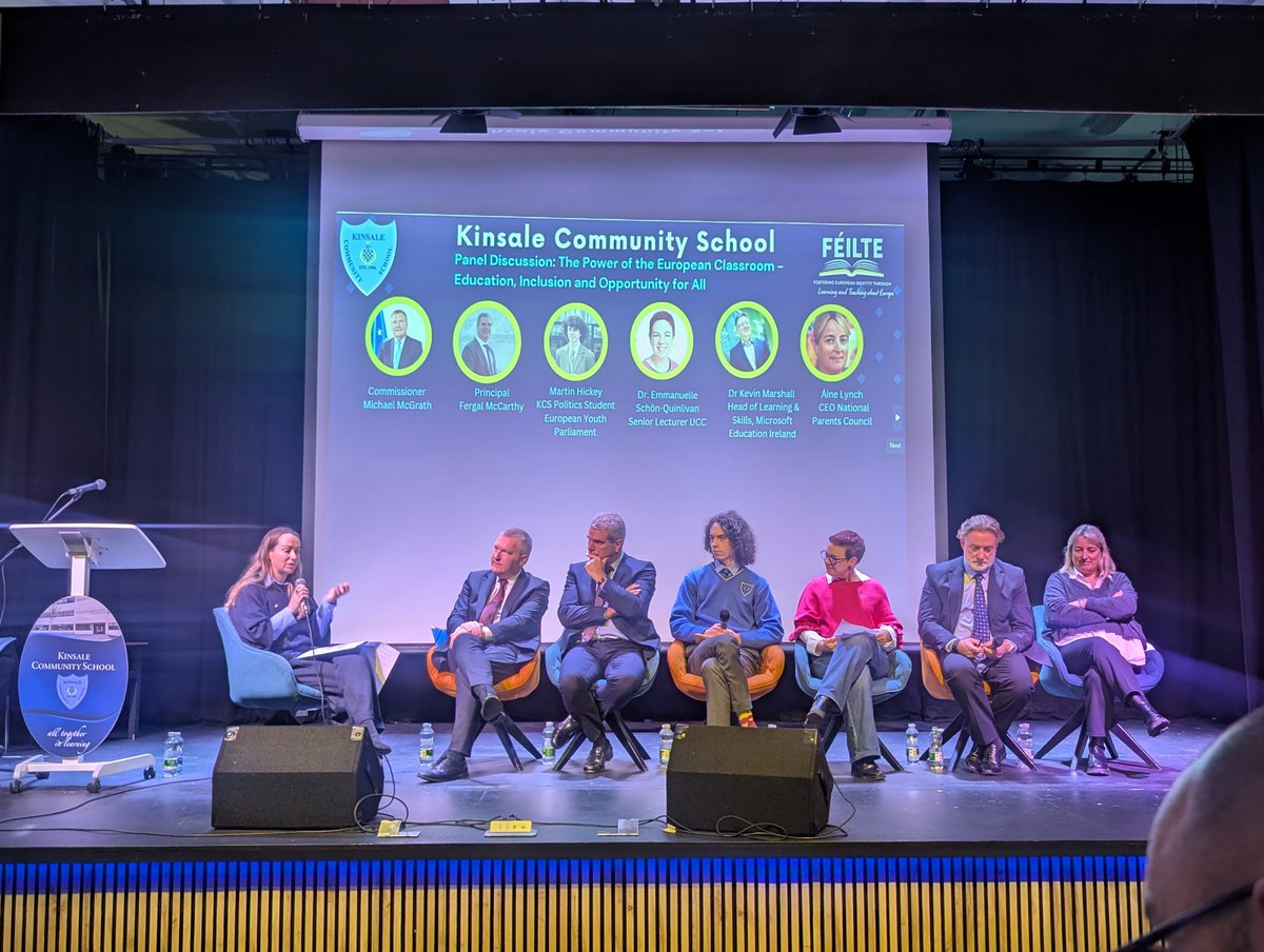 KinsaleComSch's tweet photo. KCS was honoured to welcome EU Commissioner Michael McGrath for the launch of our FÉILTE Jean Monnet Initiative. A powerful day of inclusion, sustainability, EU learning &amp; student voice 🇪🇺✨ #FEILTE #JeanMonnet #ActiveCitizenship
https://t.co/udiL8l1MRC https://t.co/gby2N9NhkP