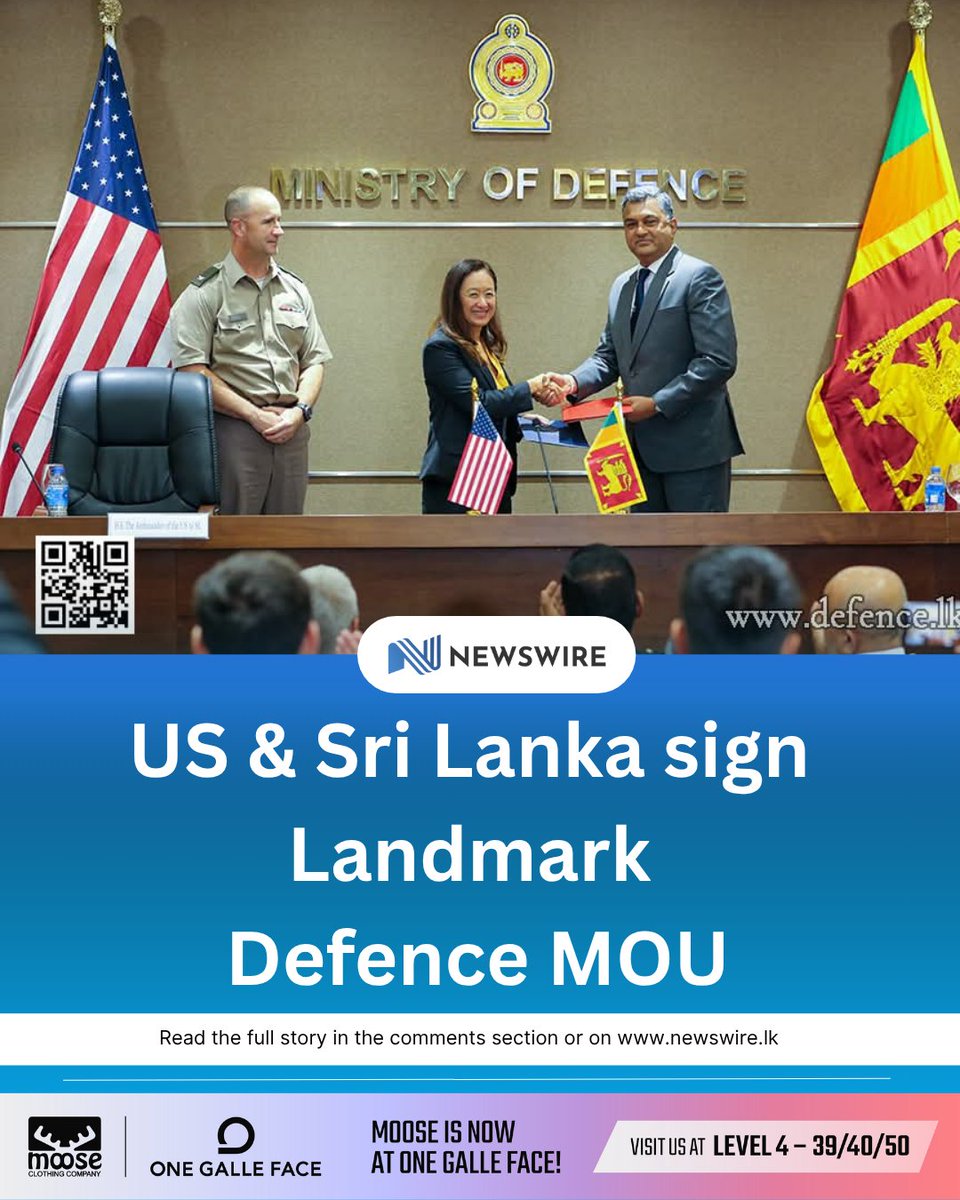 NewsWireLK's tweet image. US and Sri Lanka sign landmark Defence MOU 🇺🇸🇱🇰

Sri Lanka and the United States today signed a major Memorandum of Understanding strengthening defence cooperation under the State Partnership Program (SPP).

The agreement was signed in Colombo by US Ambassador Julie Chung, Brig.…