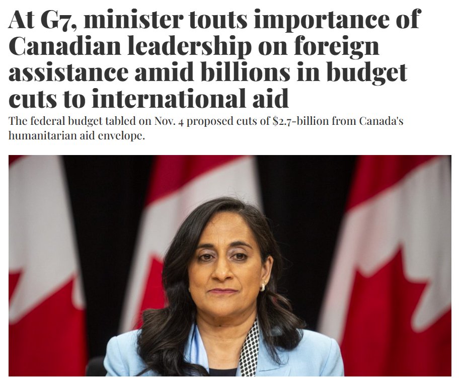 ResultsCda's tweet image. At the #G7 foreign ministers’ meeting, Minister @AnitaAnandMP spoke proudly about Canada&apos;s aid spending and leadership 🌍 We agree, this is something to be proud of! However, as @neilrmoss reports in @TheHillTimes, these statements come hot on the heels of recent cuts to Canadian…