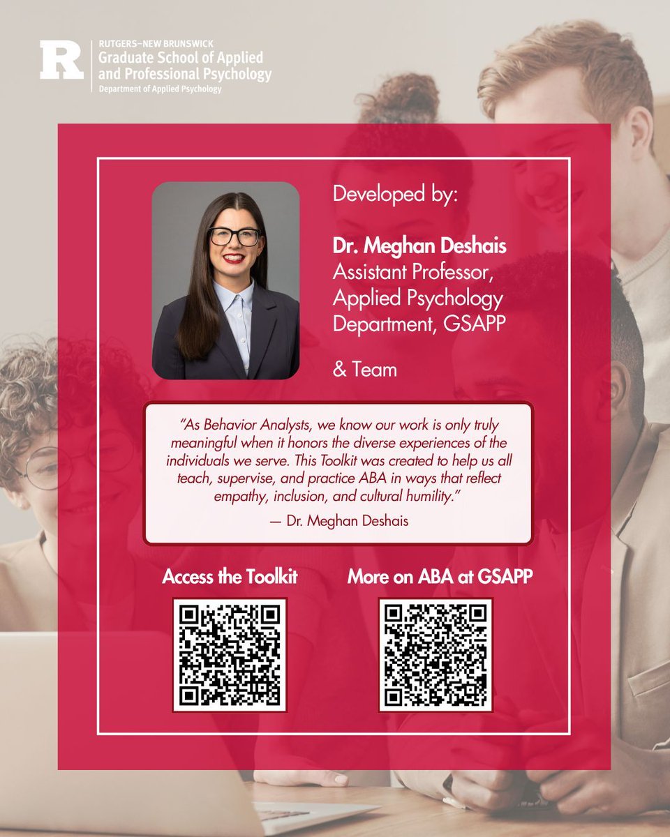 RutgersGSAPP's tweet image. 📚 The Culture &amp;amp; Diversity Toolkit for #AppliedBehaviorAnalysis (#ABA) Instructors is live! A free resource supporting inclusive teaching aligned w/2027 #BACB standards. Created by #GSAPP’s Dr. Meghan Deshais &amp;amp; team w/support from #SEAB &amp;amp; RU #IDEA Grant.  
gsapp.rutgers.edu/culture-divers…