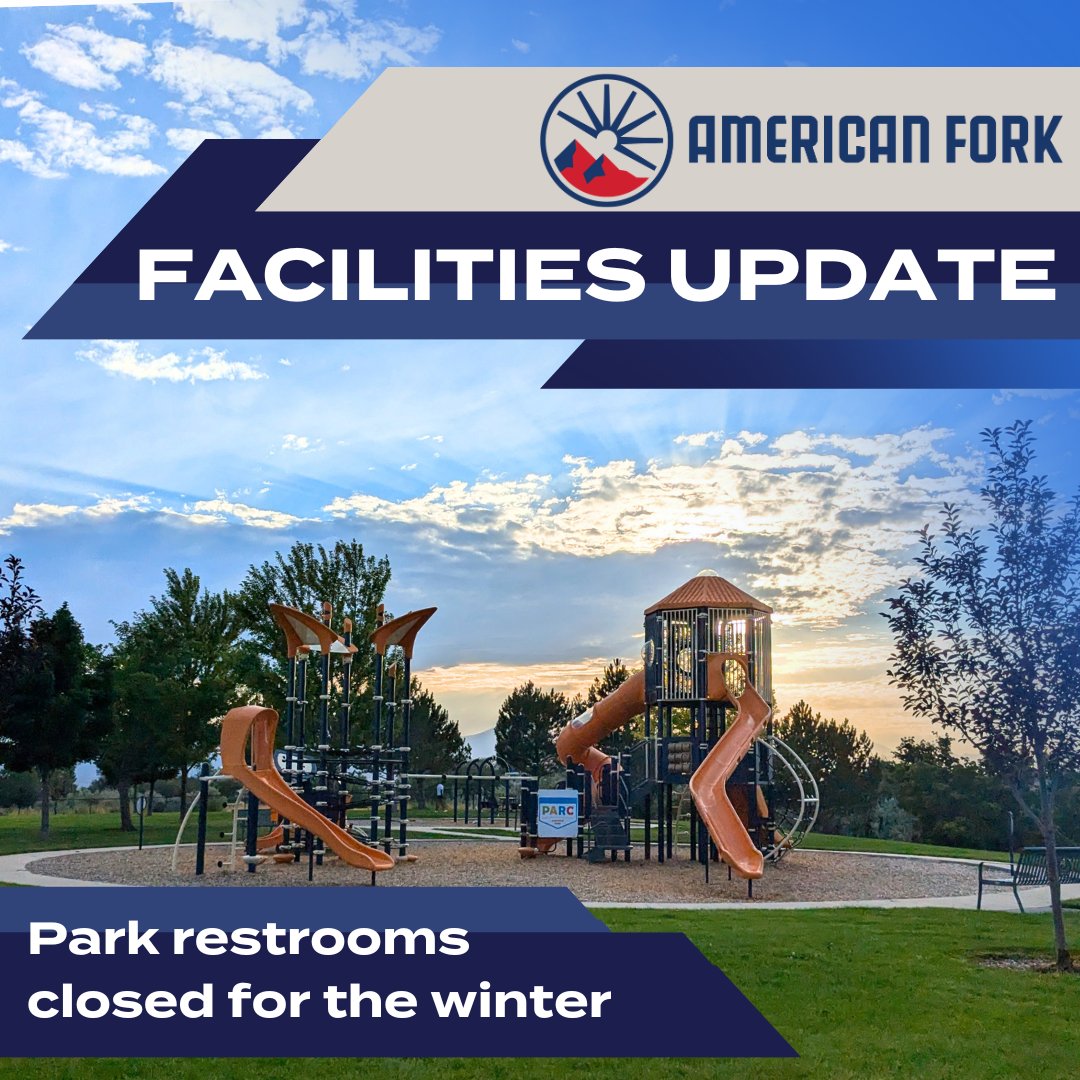 Facilities Update: American Fork Parks restrooms have been winterized and are closed for the season.

The trailhead restroom at Art Dye will have 2 out of the 4 restrooms open throughout the winter.