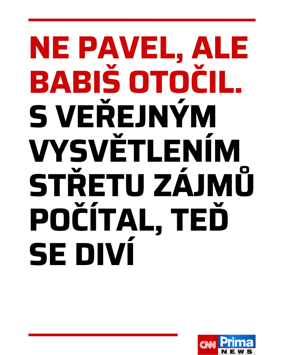 CNNPrima's tweet photo. Pravděpodobný příští předseda vlády Andrej Babiš (ANO) je v posledních dnech překvapený, že má řešení svého střetu zájmů představit veřejnosti. Už v předvolebním rozhovoru pro CNN Prima NEWS přitom tvrdil, že s tím počítá. Ani ze strany prezidenta Petra Pavla nejde o nečekaný tah, jak Babiš naznačuje. V tiskové zprávě, kterou Pražský hrad zveřejnil 27. října, se píše, že Babiš ujistil prezidenta, že otázku řešení střetu zájmů představí veřejně před svým jmenováním. Budoucí premiér po několika dnech nakonec řekl, že pokud si to prezident přeje, veřejnost se řešení dozví. Článek ZDE: https://t.co/w1DTL1KPhv
