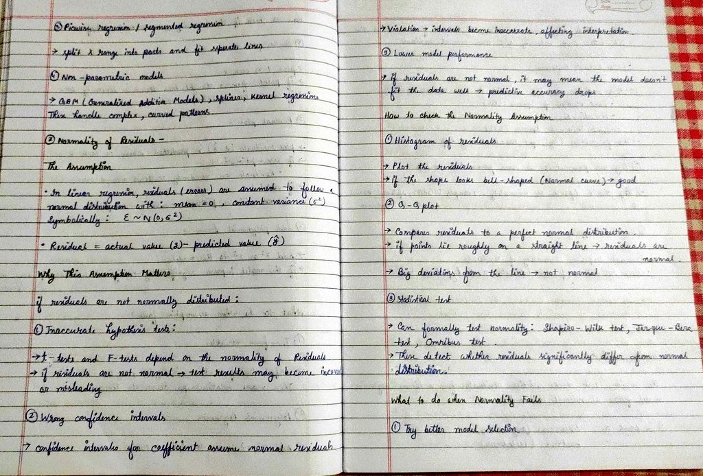 mili_booo's tweet image. Machine Learning:

Assumptions of Linear Regression -
- Normality of Residuals 
- Homoscedasticity