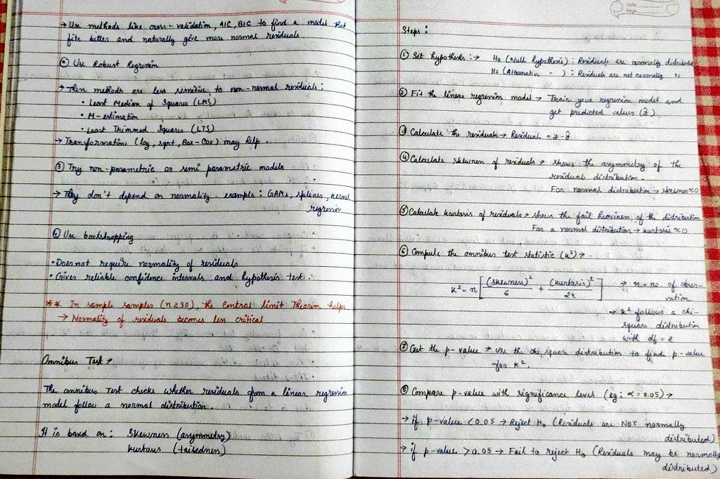 mili_booo's tweet image. Machine Learning:

Assumptions of Linear Regression -
- Normality of Residuals 
- Homoscedasticity