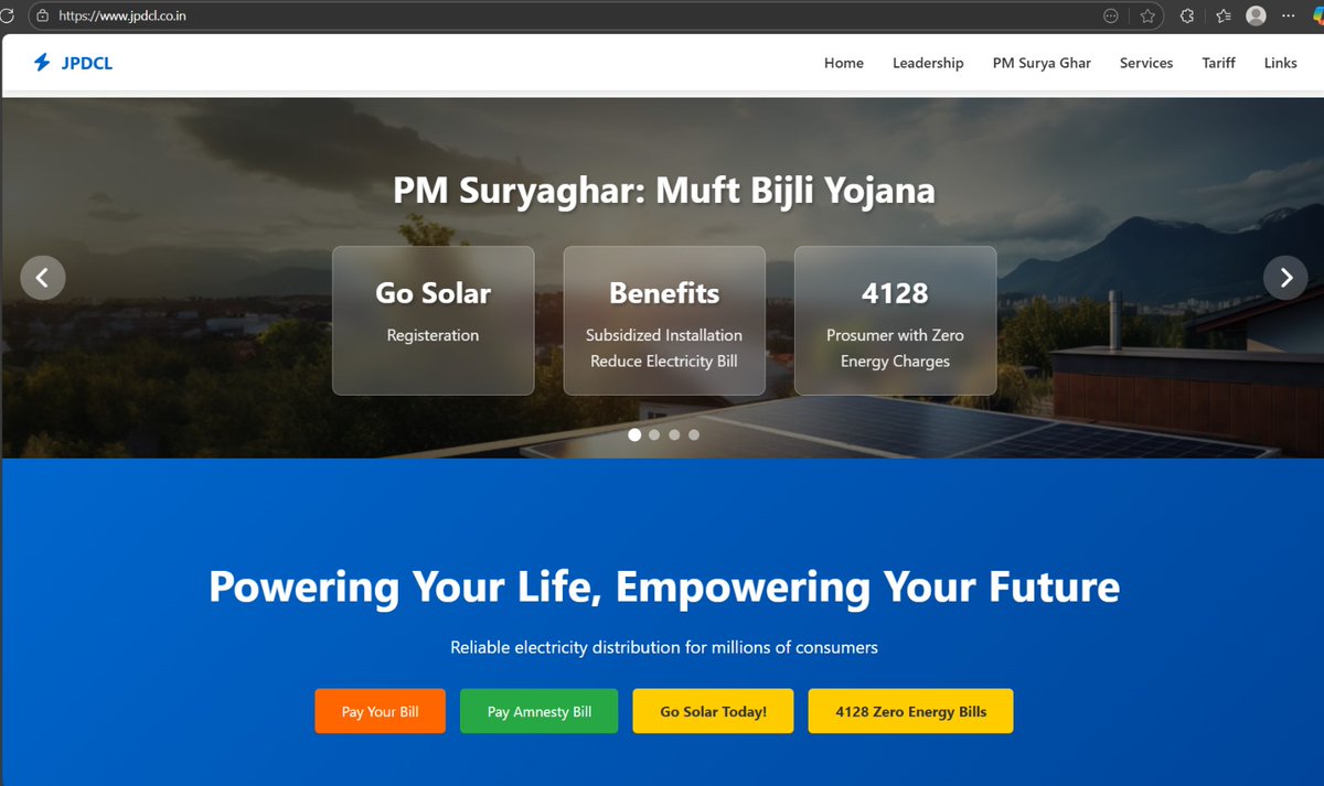 JPDCLofficial's tweet image. We have 4128 Prosumers with ZERO ENERGY BILLS this billing cycle.
Reason: #PMSuryaGhar #MuftBijliYojana 

@CM_JnK @diprjk @infjammu @DDJammuChannel @ddnews_jammu @radionews_jammu @PublishThe @CrossTownNews @JAMMULINKS @DailyExcelsior1 @State_Times @HimalayanMailJK @ITJPDCL @ANI