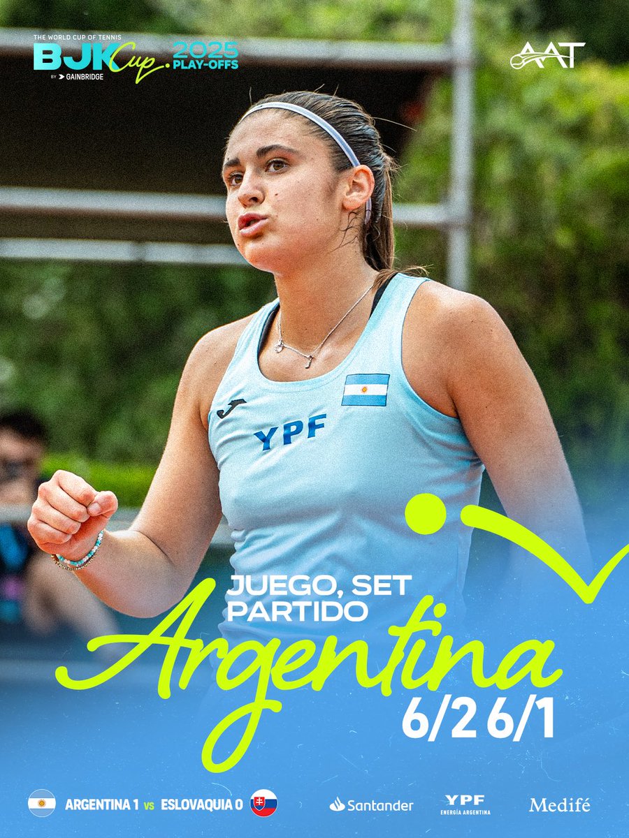 AATenis's tweet image. PRIMER PUNTO PARA ARGENTINA 🇦🇷 

@juliriera02 abre la serie con un sólido triunfo para Las Guerreras al vencer a Viktoria Hruncakova 🇸🇰