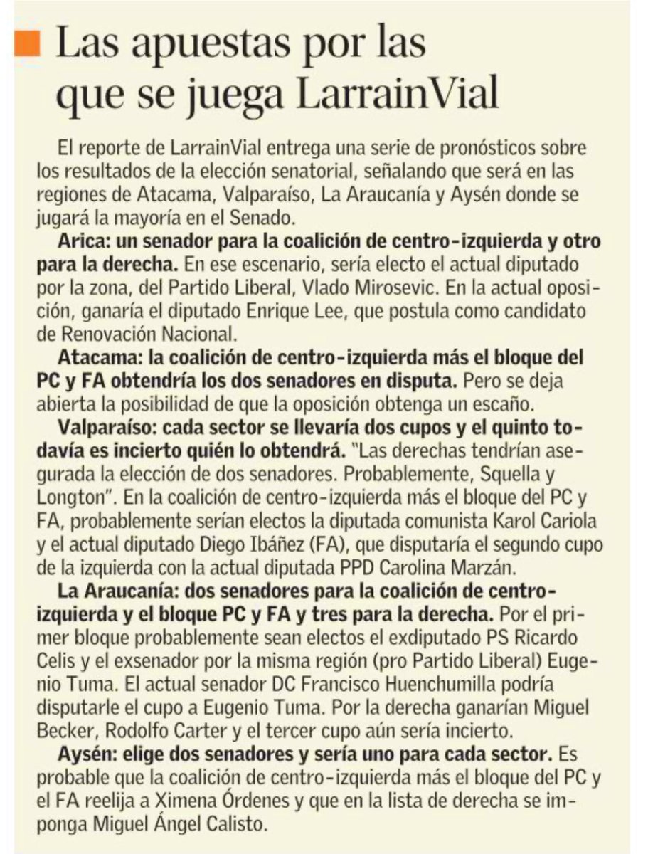 A veda de encuestas, apuestas empresariales… <a href="/larrainvial/">LarrainVial</a> <a href="/vladomirosevic/">Vlado Mirosevic</a> <a href="/KarolCariola/">Karol Cariola Oliva</a> <a href="/fhuenchumillaj/">Francisco Huenchumilla Jaramillo</a> <a href="/ProvosteYasna/">Yasna Provoste Campillay</a>