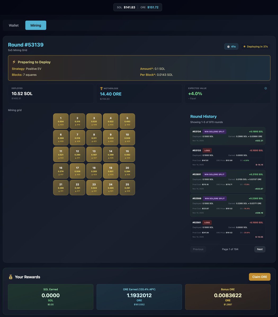 they mine every round, random blocks, claim sol &amp; reset manually

the real ones patiently mine selective rounds, strategic blocks, let it auto-claim SOL &amp; cook all night without lifting a finger

we are different 🫡

$ore u ready?
