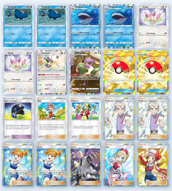 Infinite damage?! Maybe with this Wailord deck in #PokemonTCGPocket

Starting off with 

Wailmer - 100HP 🐋 
3 Energy - Surf 🏄‍♂️- 50dmg

Evolves into the star of the show

Wailord - 200HP🐳
4 Energy - Whale Pump ⛽ - 60+ (This attack does 10 more damage for each💧 energy attached