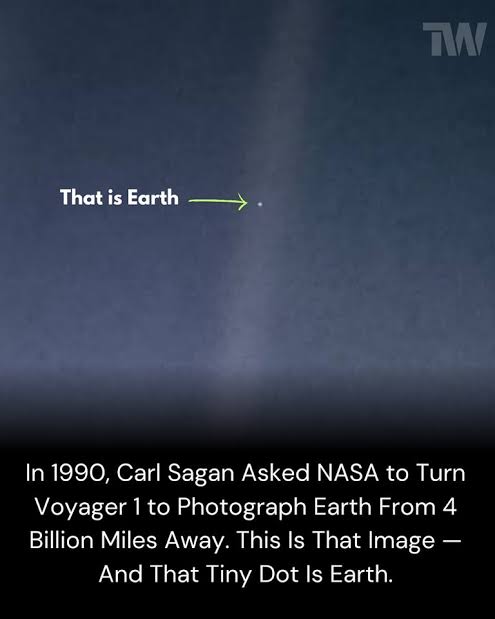 Earth from a distance of 4 billion miles.

“Look again at that dot. That’s here. That’s home. That’s us. On it everyone you love, everyone you know, everyone you ever heard of, every human being who ever was, lived out their lives … on a mote of dust suspended in a sunbeam.”