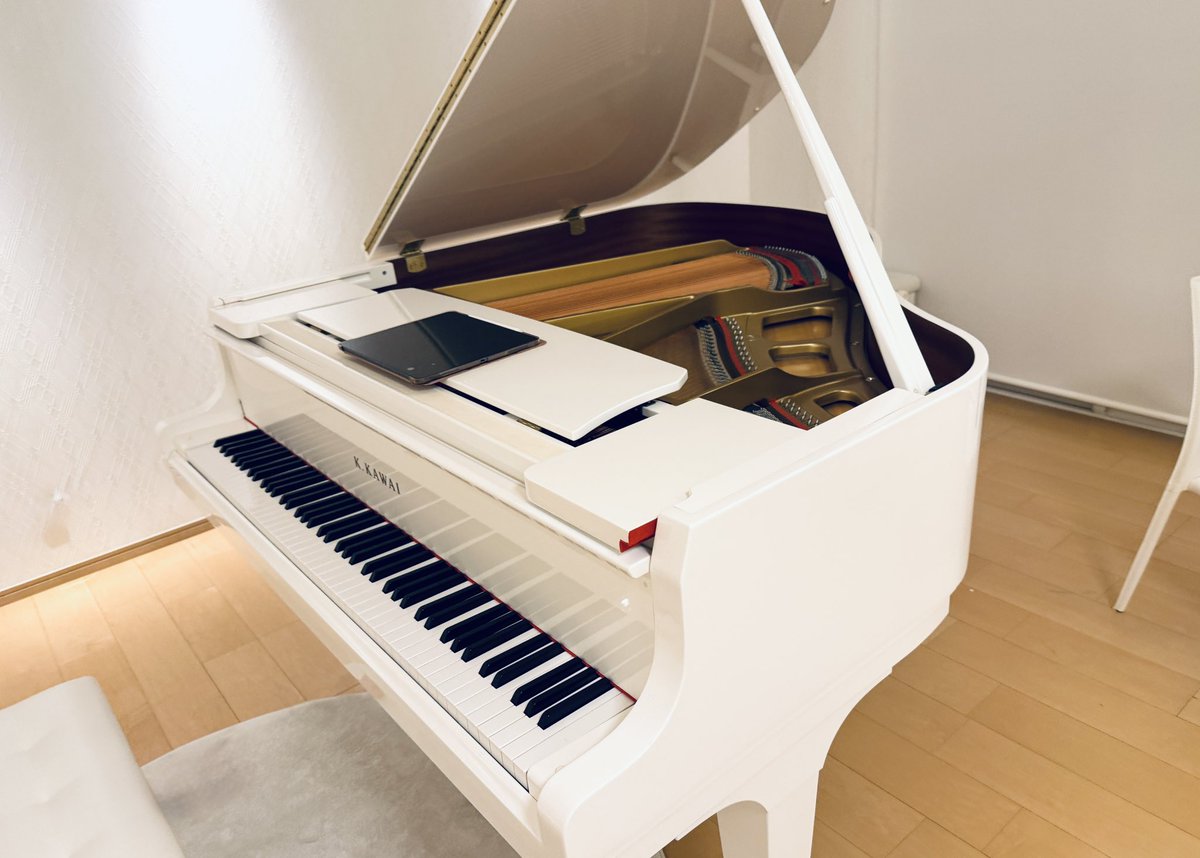 今日のコンサート会場のピアノちゃん！🤍 白くてかわいいいい