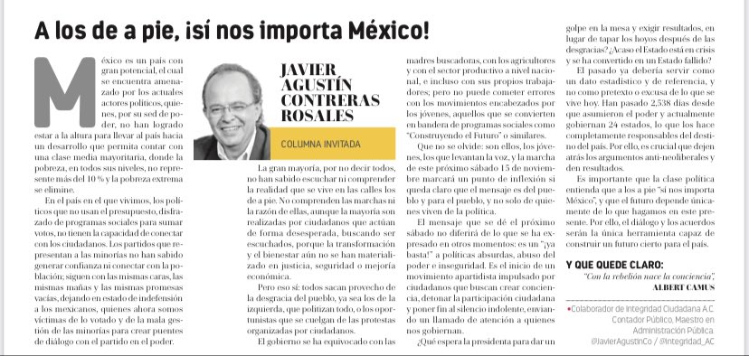 Hola te invito a leer mi artículo 
A los de a pie; ¡Sí nos importa México! - ContraRéplica - Noticias <a href="/CarlosAguilaFra/">Carlos Aguila Franco:❤️Mx</a> <a href="/Mexicanos1o/">Mexicanos Primero</a> <a href="/g_escarcega/">Oscar Gerardo Escarcega N</a>