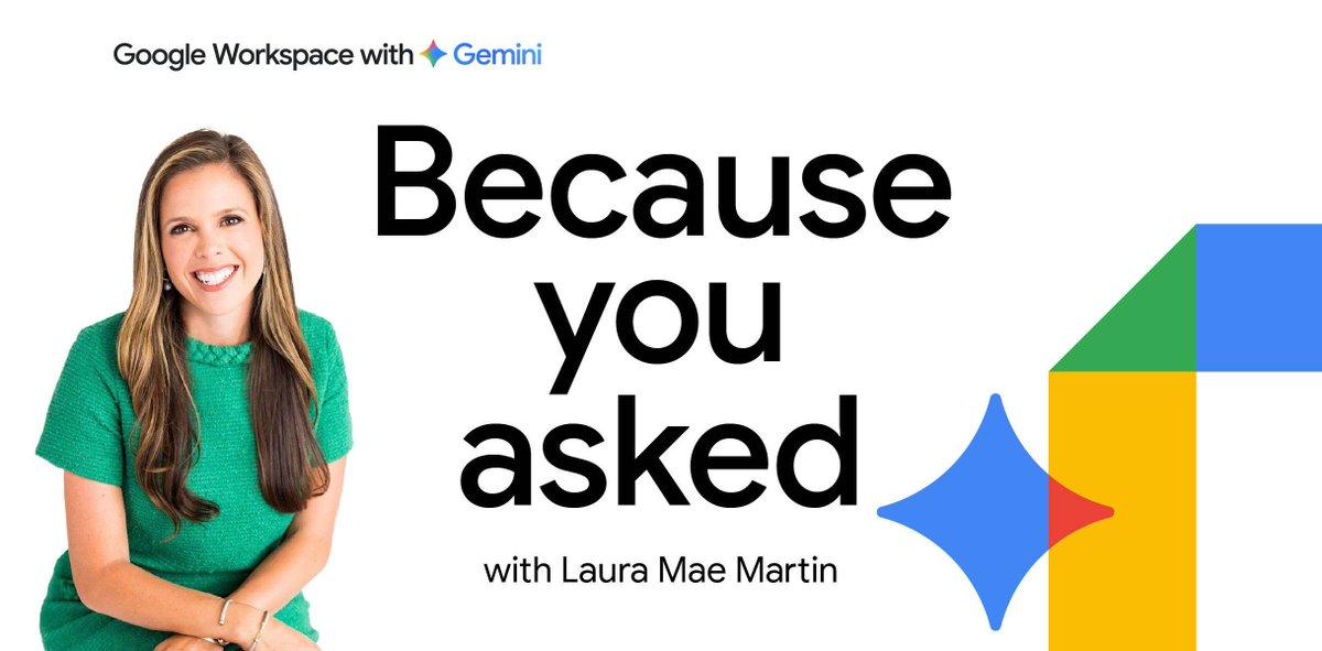 GoogleWorkspace's tweet image. 💡 Level up your Gemini prompts! Google’s productivity advisor Laura Mae Martin shows you how in our series “Because you asked.” → goo.gle/3LChJhv