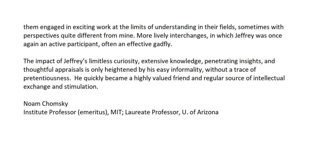 Who was Noam Chomsky writing this recommendation letter about Jefferey Epstein for? Lol