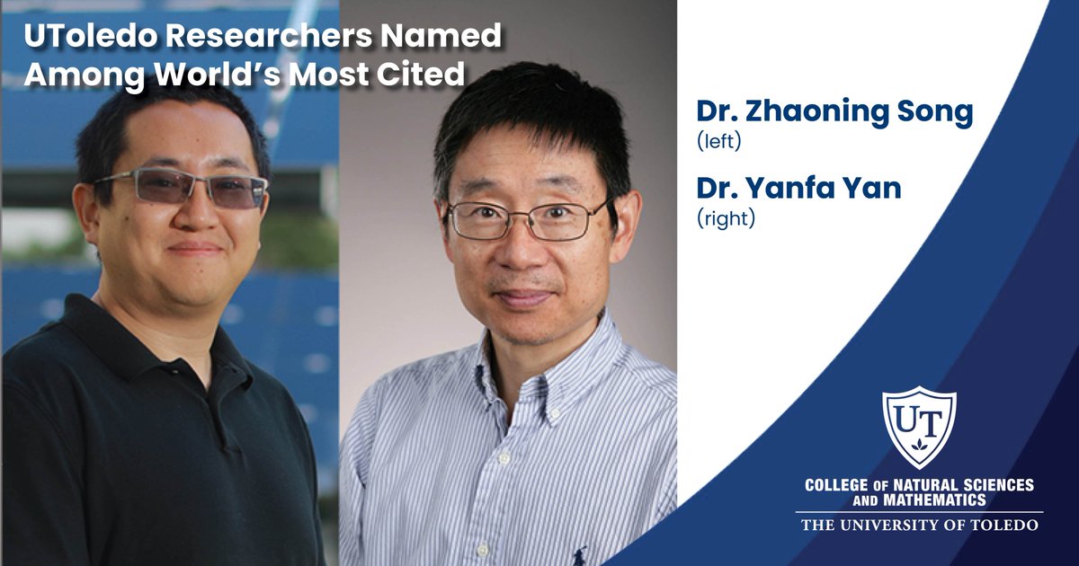 Two <a href="/UToledo/">The University of Toledo</a> Researchers in <a href="/UT_PVIC/">PVIC@UT</a> and <a href="/UToledoAstro/">University of Toledo Astronomy & Astrophysics</a> Named Among World’s Most Cited! Dr. Yanfa Yan and Dr. Zhaoning Song are two of the three researchers at #UToledo listed among Clarivate’s 2025 Highly Cited Researchers. Full #UTNews story: bit.ly/47UVCKD #UToledoNSM