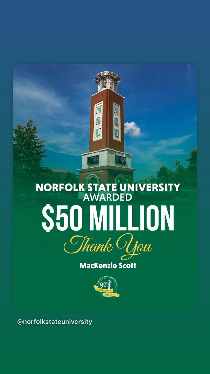 yardtalkhbcu's tweet image. Norfolk State receives record-breaking $50 million donation from MacKenzie Scott…#HBCUs