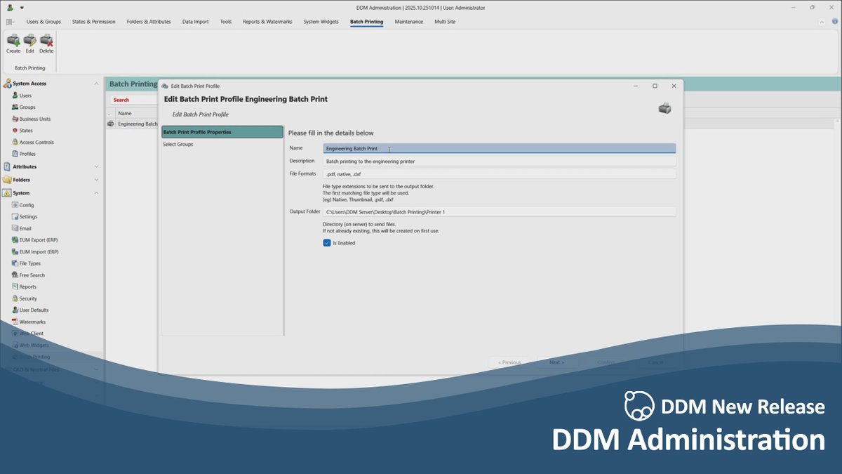 The DDM 2025.10 release brings key Admin updates: new themes, max query limits, expanded MFA, logged MFA emails, relocated web URLs, batch printing via FolderMill and enhanced CAD Version Updaters.

Watch the demo: buff.ly/i0wxMNg

#PLM #PDM #CAD #datamanagement
