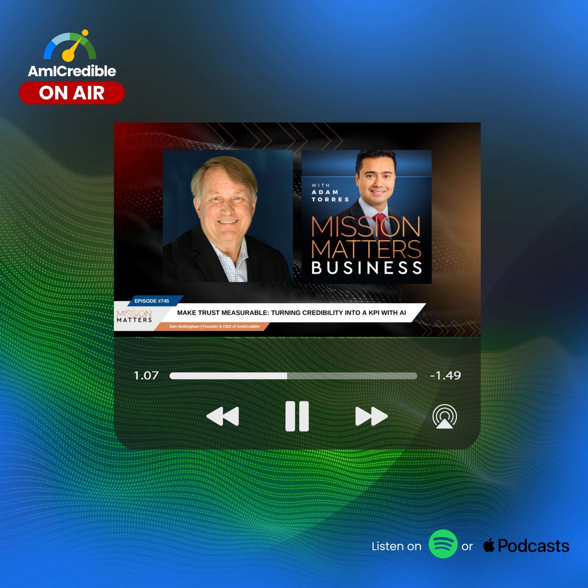 amicredible's tweet photo. In Case You Missed It: Founder Dan Nottingham joined @askadamtorres on @bigmoneymatters for a thought-provoking conversation about the future of trust in business. Discover how AmICredible is revolutionizing credibility, why trust is the new currency for success, and how AI is reshaping our standards. Find out why "credibility checking" could be the next must-have skill.

Apple Podcast
https://t.co/kCP2pp2Lur

Spotify:
https://t.co/VWbadBoEMU