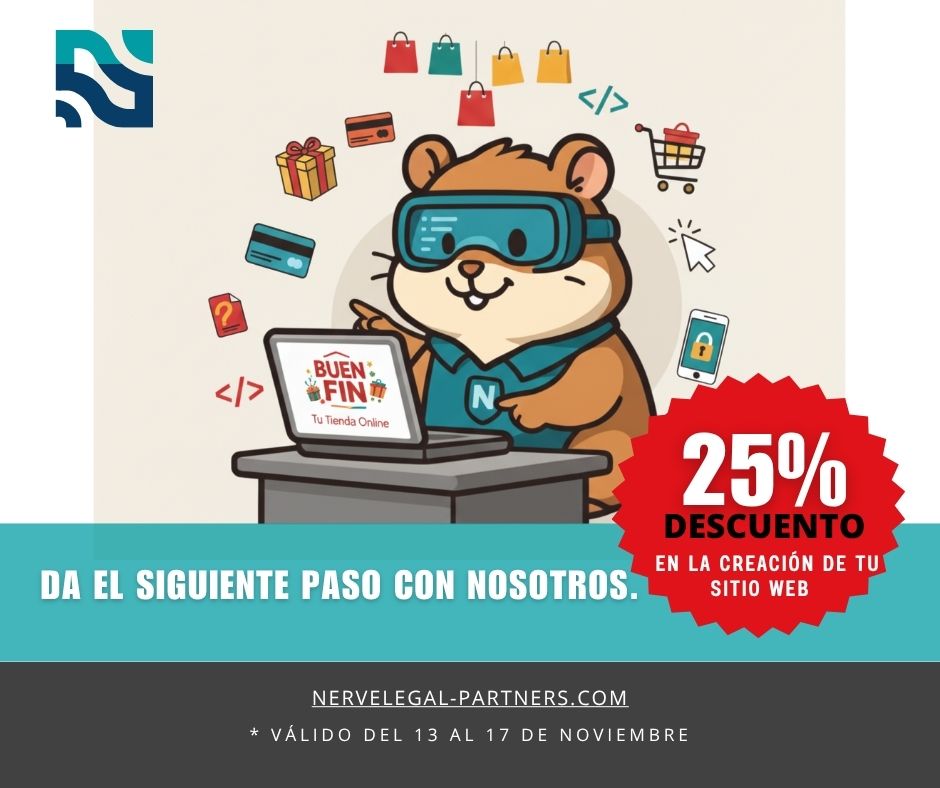 NERVELEGAL's tweet photo. 🐹💻 ¡Este Buen Fin da el siguiente paso con nosotros!
🚀 25% de descuento en tu sitio web profesional.
📅 13–17 nov
📞 56 5348 1248
📧 contacto@nervelegal-partners.com
🔗 https://t.co/kyzRFZ2Ayi
#NervelegalPartners #BuenFin #SitiosWeb #TuNegocioOnline https://t.co/fEGGSR7HlO