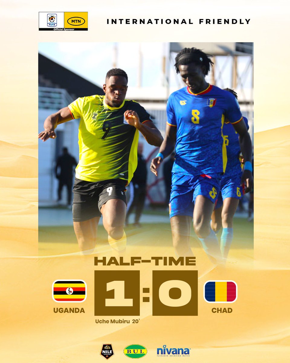 UgandaCranes's tweet photo. Half-Time! Uganda 1–0 Chad

#UGACHA | #InternationalFriendly https://t.co/OYqVy4GOdc
