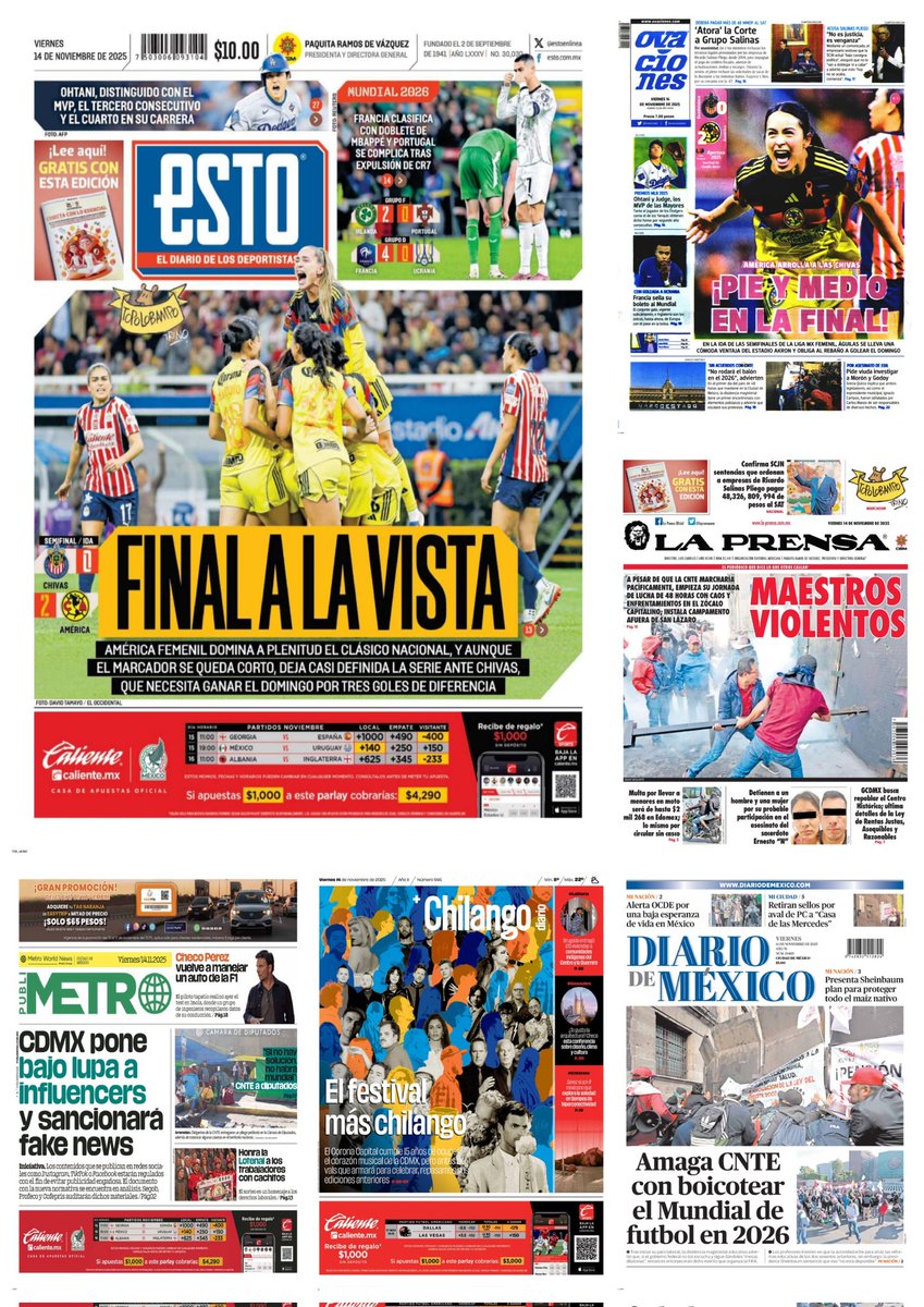 castroclemente's tweet image. Las #PrimerasPlanas 
#EnPortada 
- El &quot;Tío Richie&quot; debe pagar
- CNTE: regresa el caos y la violencia 

Hay #monos con el hacha dando 

EsTT: Salinas Pliego y SCJN; Día Mundial de la Diabetes Manola y Buen Fin 

#Portadas
#TromoposyPirinolas
#FelizViernesATodos