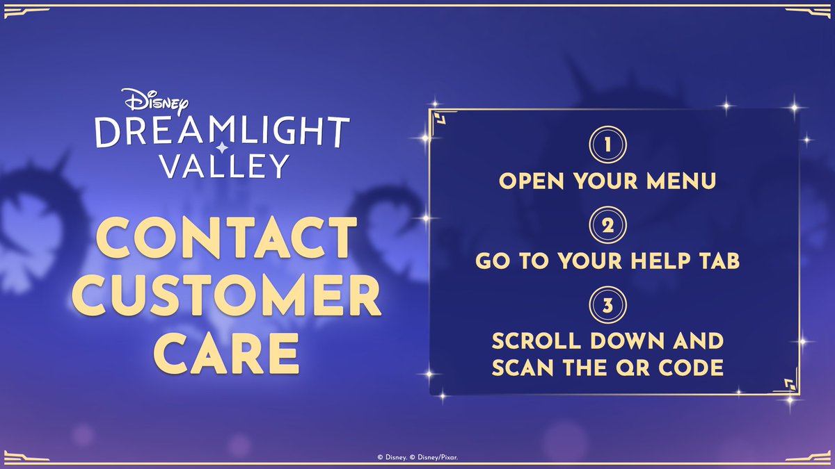 DisneyDLV's tweet photo. Trouble in the Valley? Just scan the QR code in your in-game settings to reach our Customer Care team! 💜 https://t.co/6dht2TiPcl