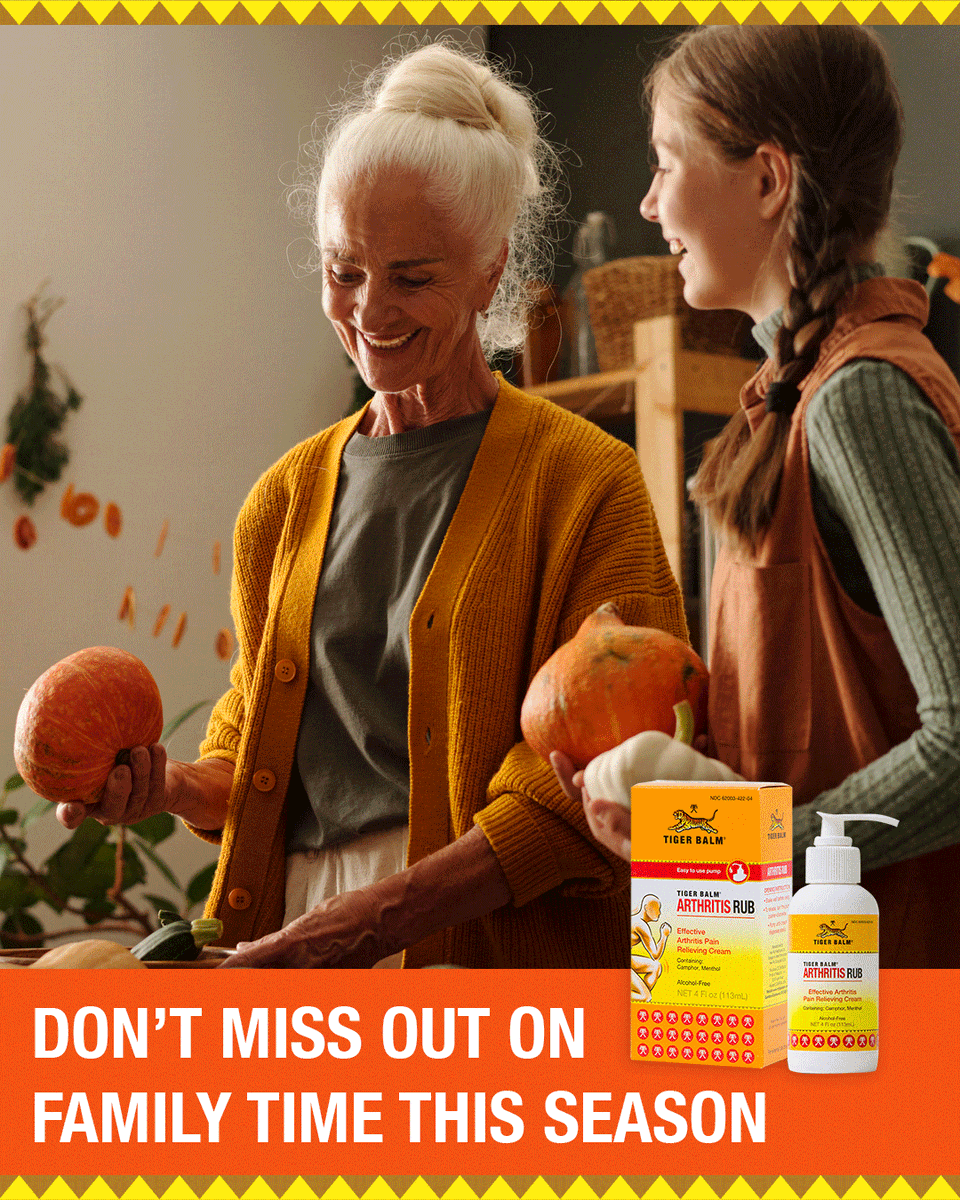 Tiger_Balm_US's tweet image. Fall means family, food, and feeling your best 🍁❤️ Ease stiff joints with Tiger Balm Arthritis Rub so you can stay present for every laugh, hug, and helping hand 💪 Tag someone who makes the season brighter! 

#TigerBalmExtraStrength #TigerBalm #WorksWhereItHurts