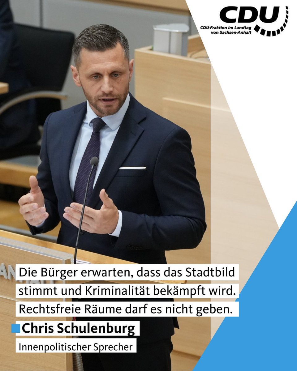 #ltlsa #Stadtbild-Debatte. Die Bürger erwarten, dass das Stadtbild stimmt und Kriminalität bekämpft wird. Rechtsfreie Räume darf es nicht geben. Das sagt Chris Schulenburg, innenpolitischer der CDU-Fraktion.
<a href="/SchulenburgCh/">Chris Schulenburg</a>