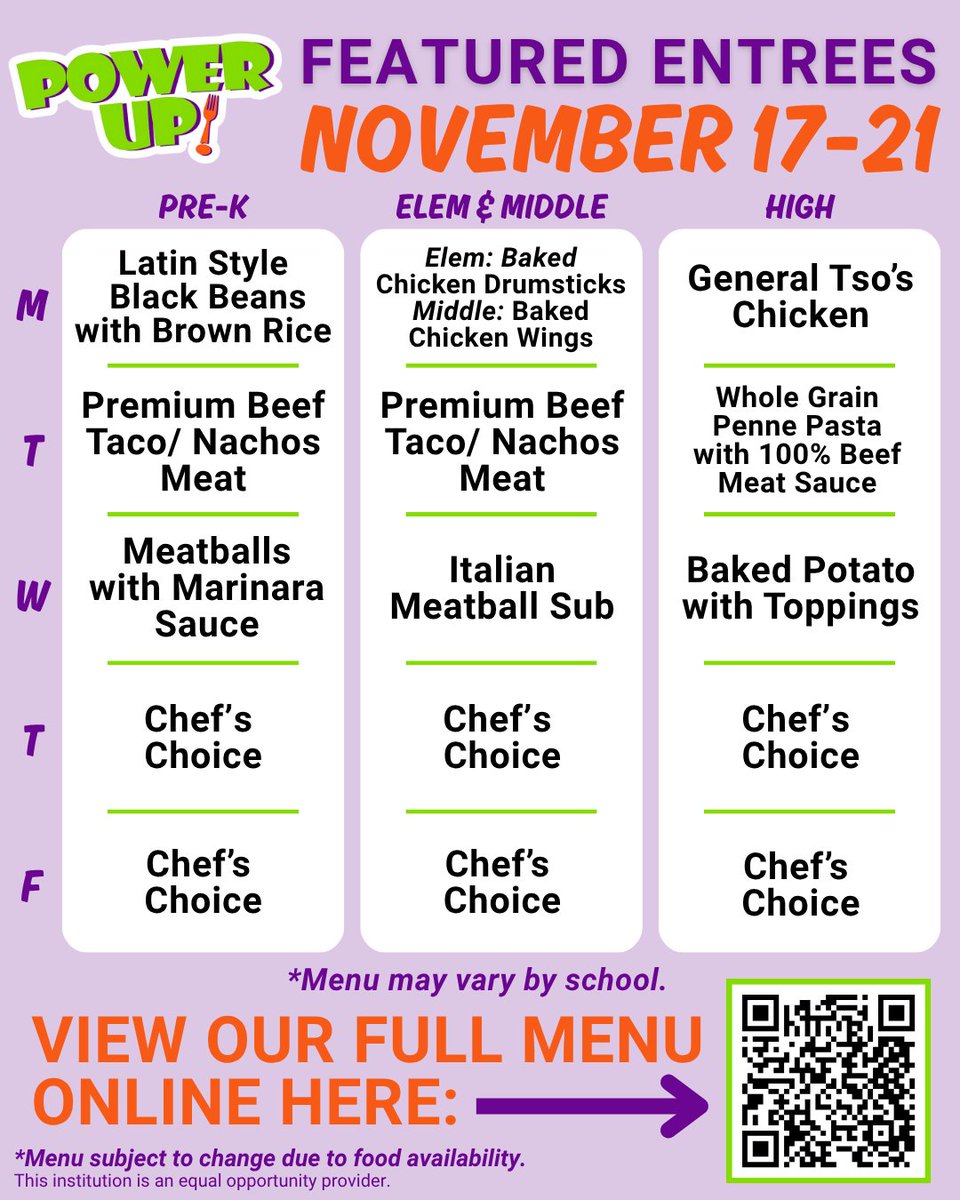Bread-y or not, here comes a week of mouthwatering meals in <a href="/browardschools/">Broward County Public Schools</a> cafeterias! 🥖🍰

Please see our complete menu on our website: schools.mealviewer.com/results/browar…

*Plant-based option available daily. Menus are subject to change. Thank you for your understanding!