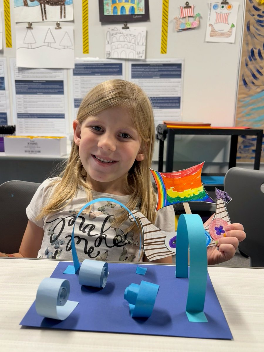 FoxHillElem's tweet image. Our Kindergarten artists are creating Viking ships inspired by Felix Travels Back in Time! They learned how Vikings built and sailed their ships while practicing craftsmanship and early engineering to make 3D ocean waves. 🌊🛶
#WeGrowPanthers #Focused_On_eXcellence