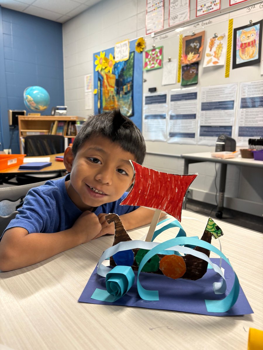 FoxHillElem's tweet image. Our Kindergarten artists are creating Viking ships inspired by Felix Travels Back in Time! They learned how Vikings built and sailed their ships while practicing craftsmanship and early engineering to make 3D ocean waves. 🌊🛶
#WeGrowPanthers #Focused_On_eXcellence