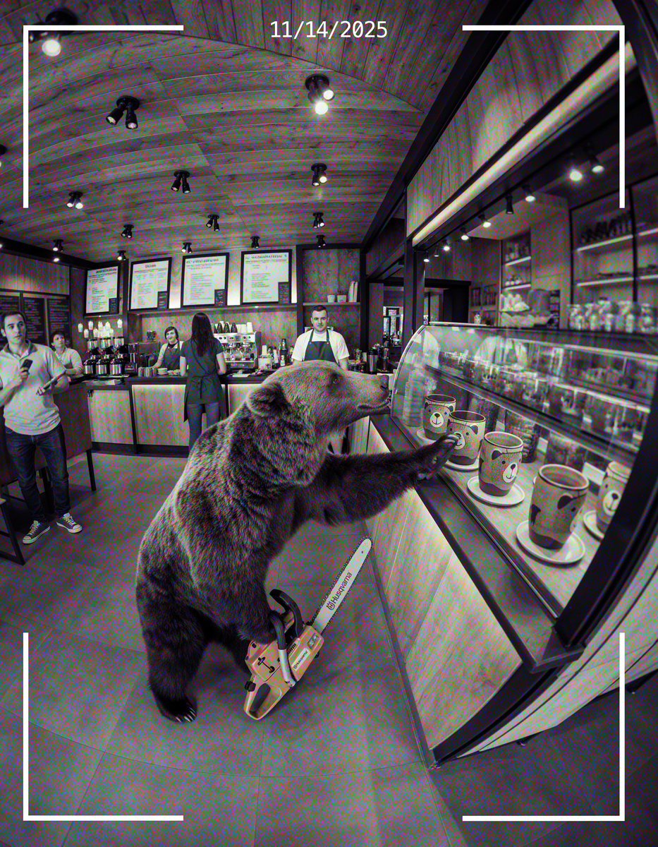 11/14/2025 Update: Bear that stole Husqvarna chainsaw heard a tiny coffee shop was selling his mug. Multiple sightings confirmed. Follow <a href="/HusqvarnaUSA/">HusqvarnaUSA</a> &amp; <a href="/BowTiedBroke/">BowTiedBroke</a> for continued updates.