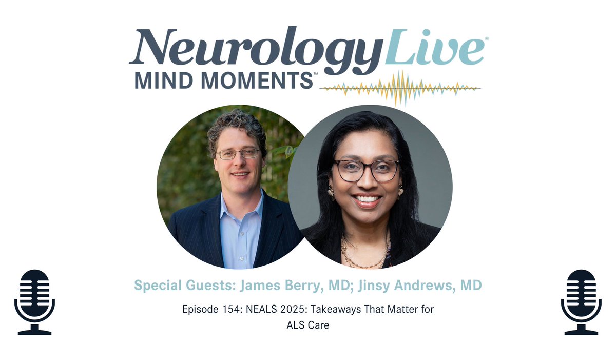 neurology_live's tweet photo. 🧠 What’s new in ALS research? We asked the @NEALSConsortium 2025 co-chairs!

In this podcast ep, Drs. Jinsy Andrews and James Berry dive into the most talked-about science and trials from this year’s meeting:
🔹 Platform trials driving faster drug evaluation
🔹 MY-MATCH and precision enrollment models
🔹 Gene therapy approaches targeting sporadic ALS
🔹 Expanded access and data harmonization through Act for ALS

💡 A must-listen for clinicians following the ALS treatment landscape.
https://t.co/B75fHwQSZF