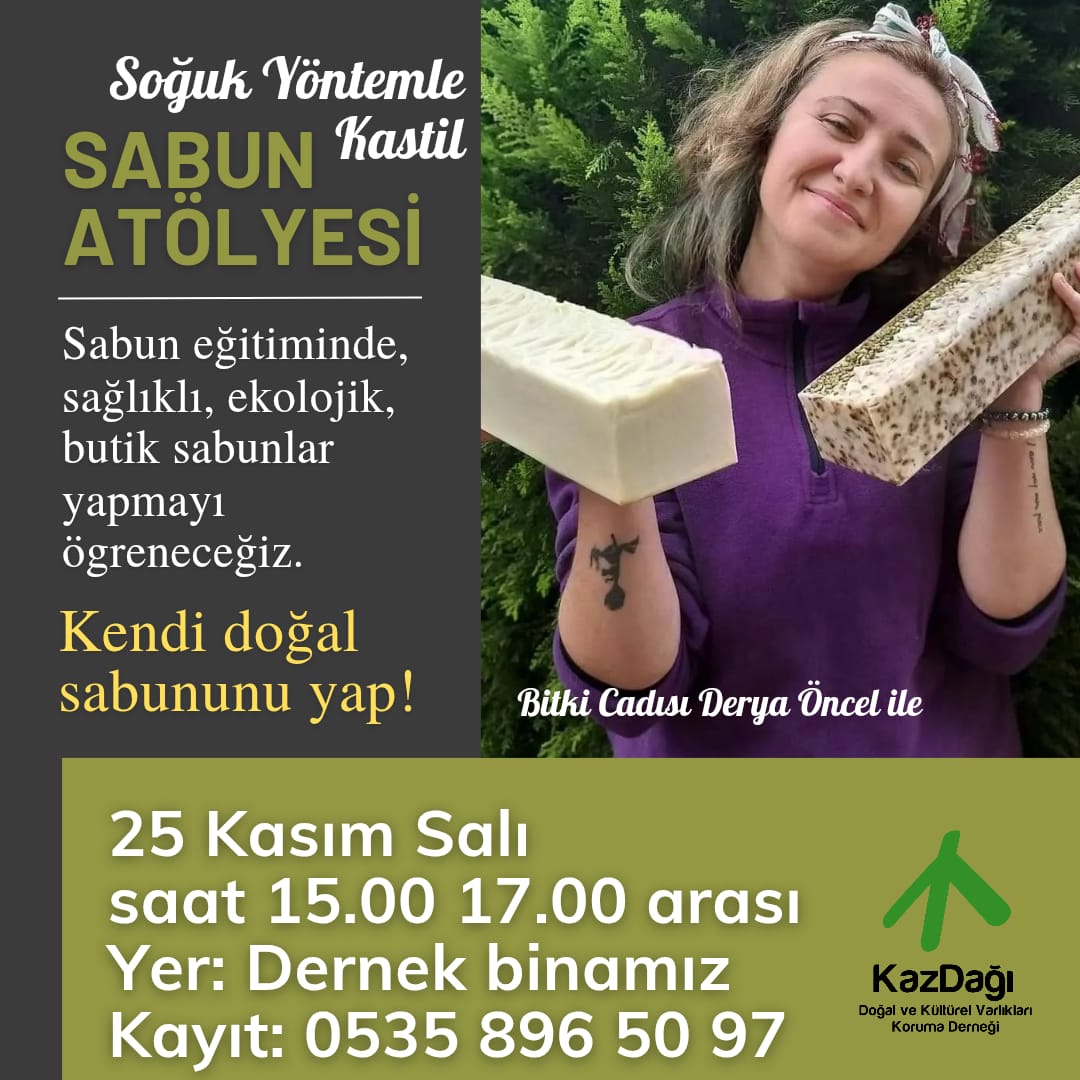 🌸Zeytinyağlı Kastil Sabun Atölyesi🌼
Bu atölyede; doğal sabun nedir? Endüstriyel sabundan farkları nelerdir?
Sabun hammaddeleri nelerdir?
Soğuk yöntem kastil sabun yapımını öğreneceğiz.

İletişim ve kayıt için👉 0535 896 50 97