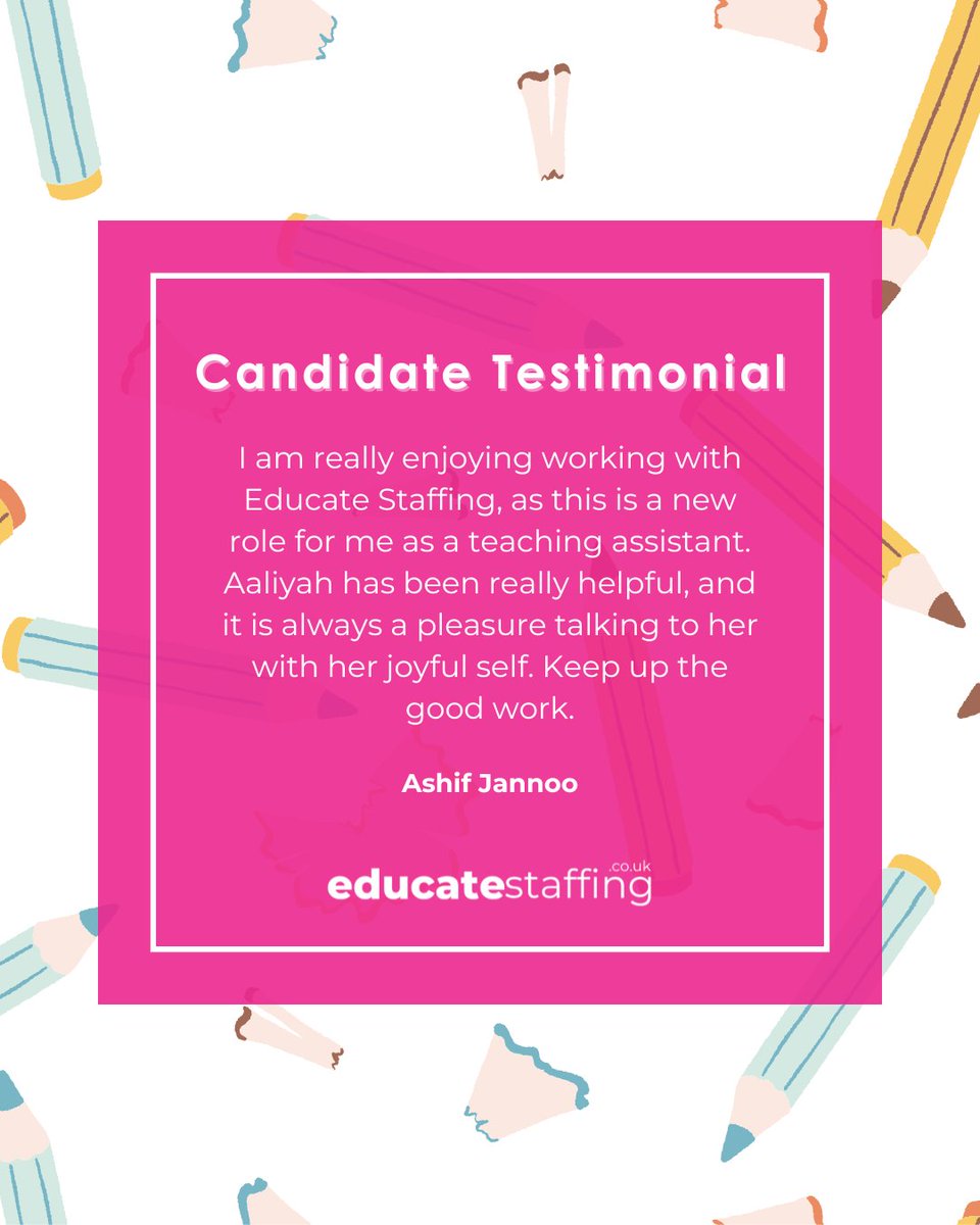 EducateStaffing's tweet photo. We love hearing this 😄

We’re so glad you’re enjoying your new TA role and that Aaliyah has been such a joy to work with!

Ready to start your own journey in education? Explore our latest vacancies today: https://t.co/Iwh1qDKlPw

#educatestaffing https://t.co/I73lsHSjYV