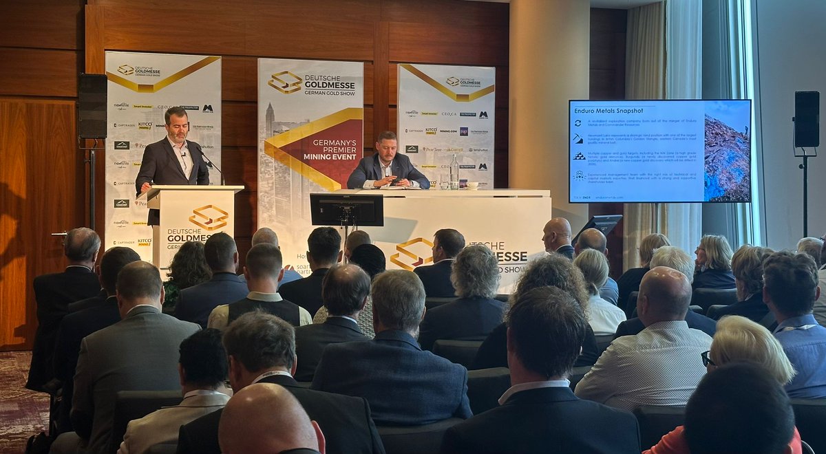 Our Chairman Brandon Macdonald presenting the latest developments of Enduro Metals and our flagship Newmont Lake Project in the #Goldentriangle of British Columbia at the @DtGoldmessein Frankfurt. #gold #copper $ENDR #porphyry <a href="/soarfinancial/">Soar Financial</a>