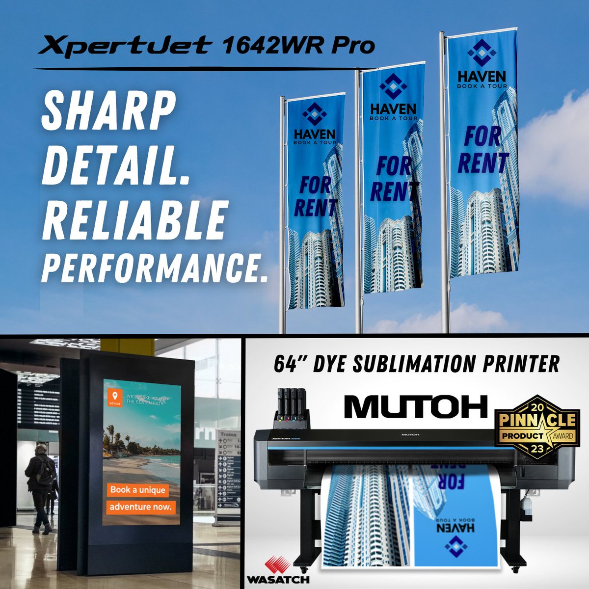 MutohAmerica's tweet image. 🏆The XPJ-1642WR Pro, winner of a PRINTING United Alliance Pinnacle Product Award, brings your soft signage, apparel, and décor prints to life with stunning dye-sublimation quality.

👉 Learn more hubs.li/Q03TfQW_0! 

#dyesublimation #dyesubprinter #customapparel #segsigns