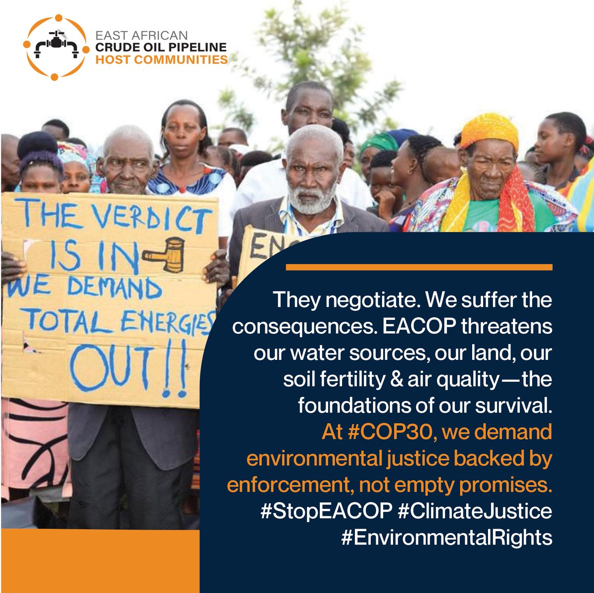 Communities affected by EACOP are speaking out! They're demanding environmental justice and an end to the project that's threatening their water, land, and livelihoods. Join the call to #StopEACOP at #COP30! #ClimateJustice #EnvironmentalRights