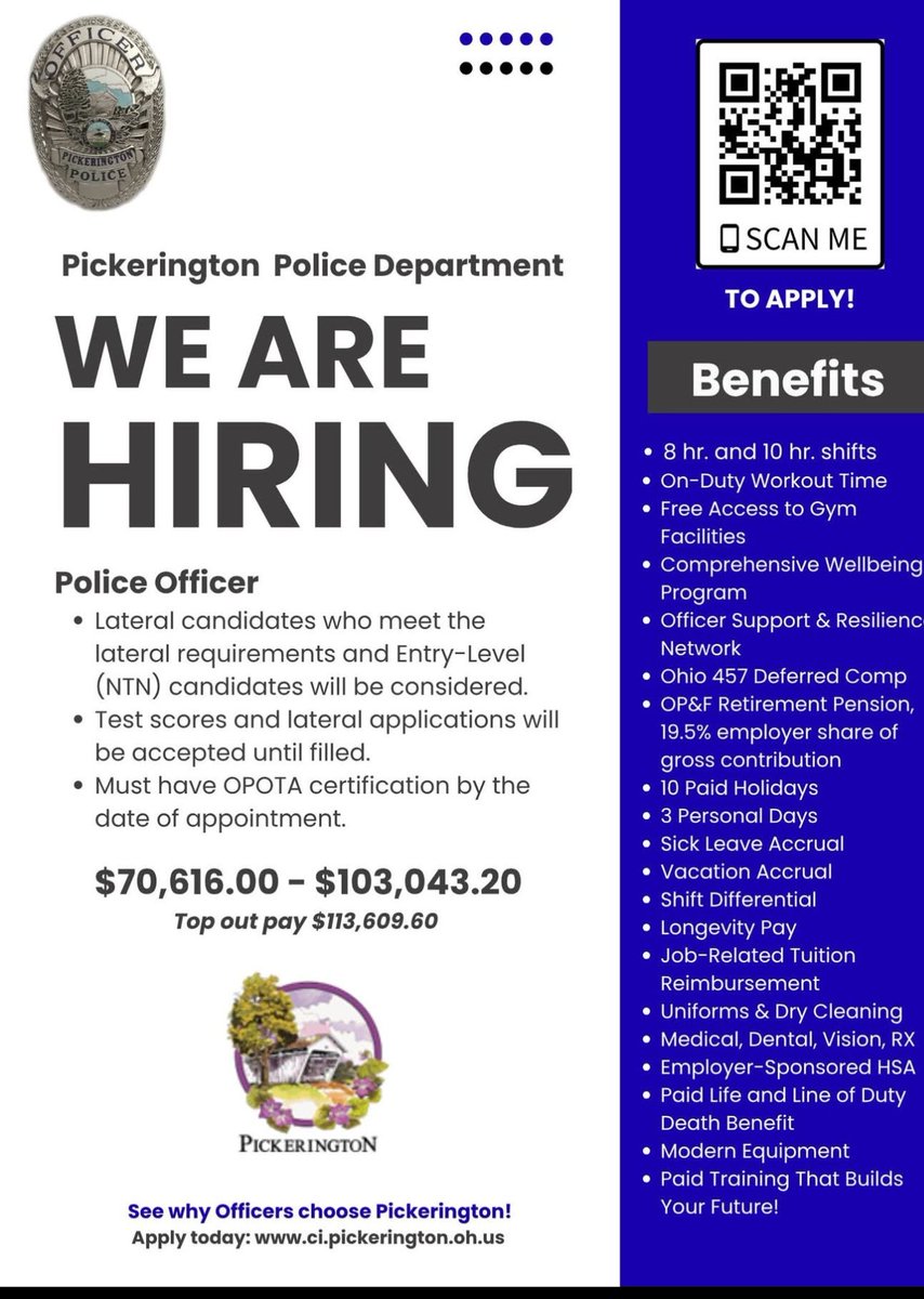 s3fernandez's tweet photo. Pickerington PD is hiring. https://t.co/tvOKK3B77g