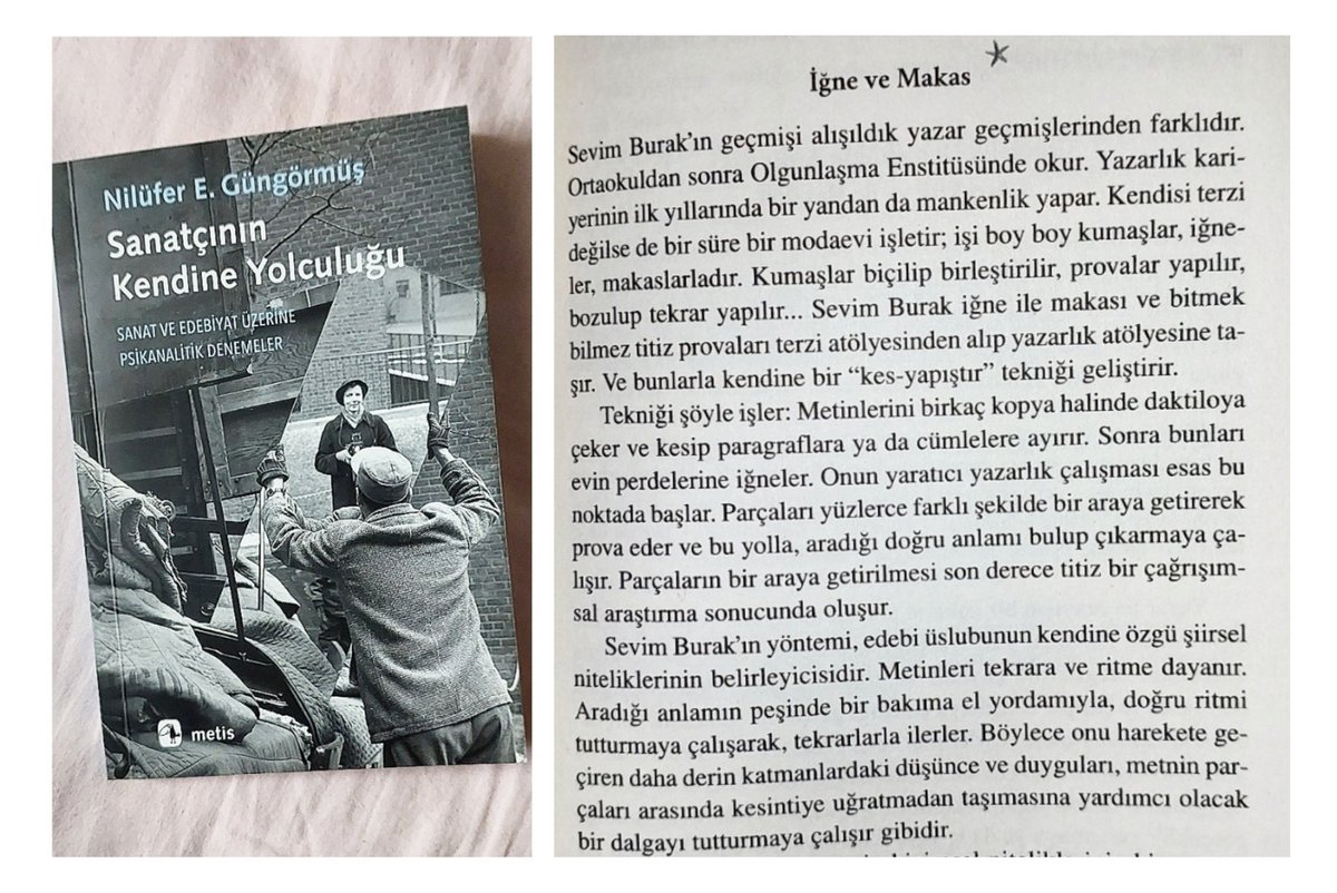 "Peki yazarın aradığı, sıradan gerçekliğin ardındaki bu gerçek ya da hakikat nedir? 
'Yokluk ya da hiçliğin' çarpıcı gerçekliğidir. Zamanın geçişinin gerçekliğidir."

Şu bölümü tekrar okudum ben de.
Sevim Burak: İğne ve Makas
Nilüfer E. Güngörmüş
Sanatçının Kendine Yolculuğu